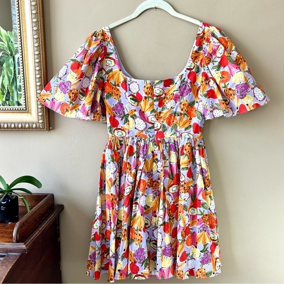 Fame and Partners Aidan Puff Sleeve Mini Dress Tropical Lilac Fruit Print Size 2 - Picture 6 of 11